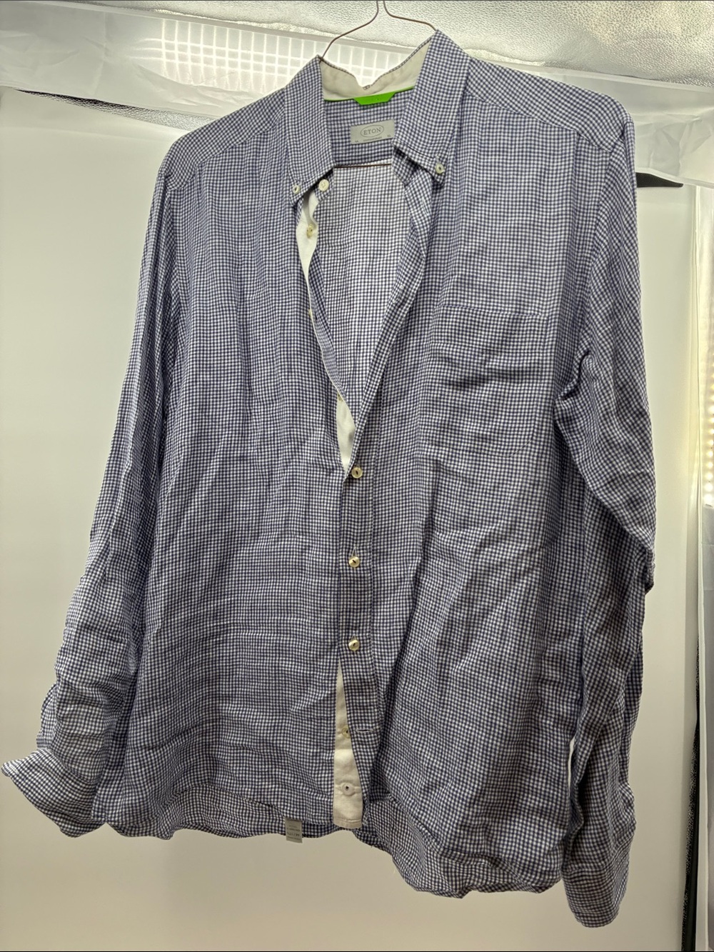 Eton Blue and White Small Check Button-Down Shirt
